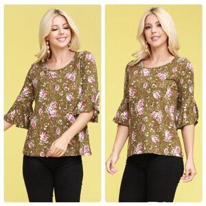 Floral olive top Small